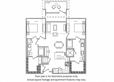 Floor plan for 2 beds, 2 baths, 1104 sqft